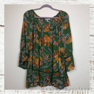 Fever Boho Flowy Green Yellow Printed Blouse Top